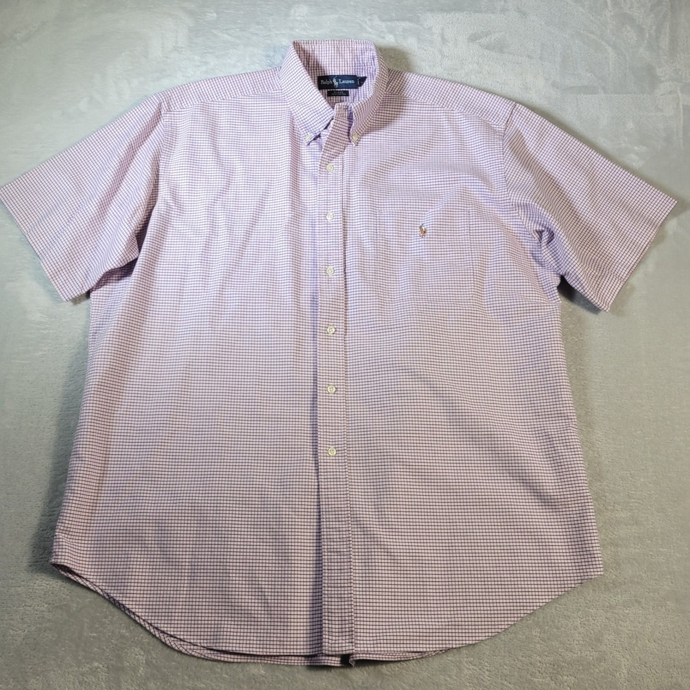 Ralph Lauren Shirt Mens XL Pink Blue Check Blake Button Down Short Sleeve Cotton